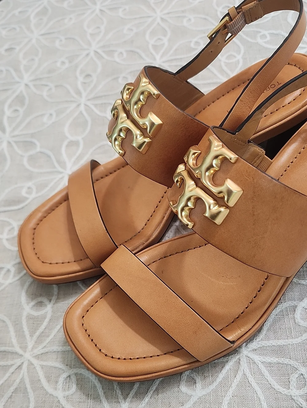 Tory Burch Eleanor Heel Leather Sandals Size 8